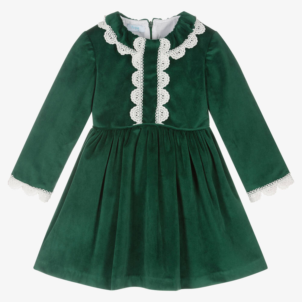 Foque - Robe verte en velours Fille | Childrensalon