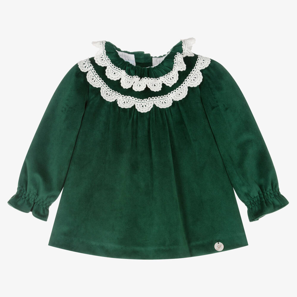 Foque - Зеленое бархатное платье и трусики для девочек | Childrensalon
