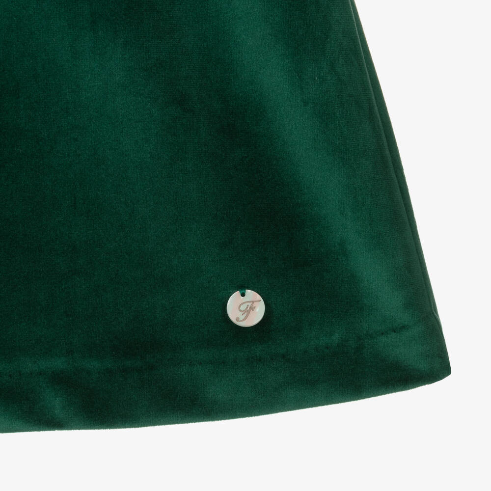 Foque-Girls Green Velvet Lace Collar Dress | Childrensalon Outlet