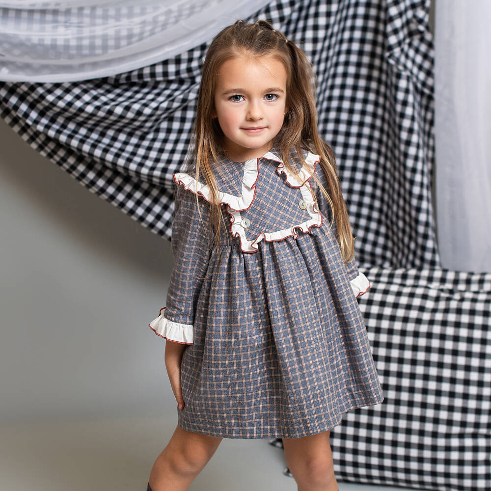 Foque-فستان قطن كاروهات لون أزرق | Childrensalon Outlet