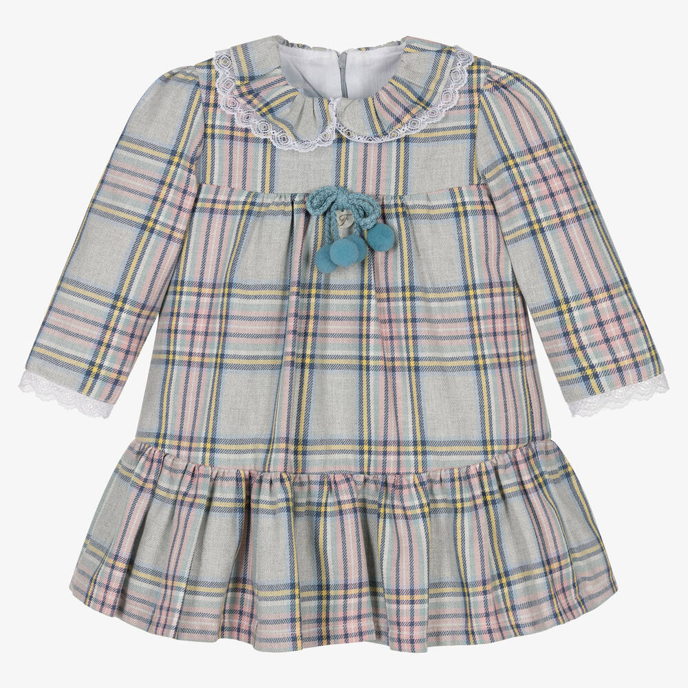 Foque - Girls Grey Check Twill Dress | Childrensalon