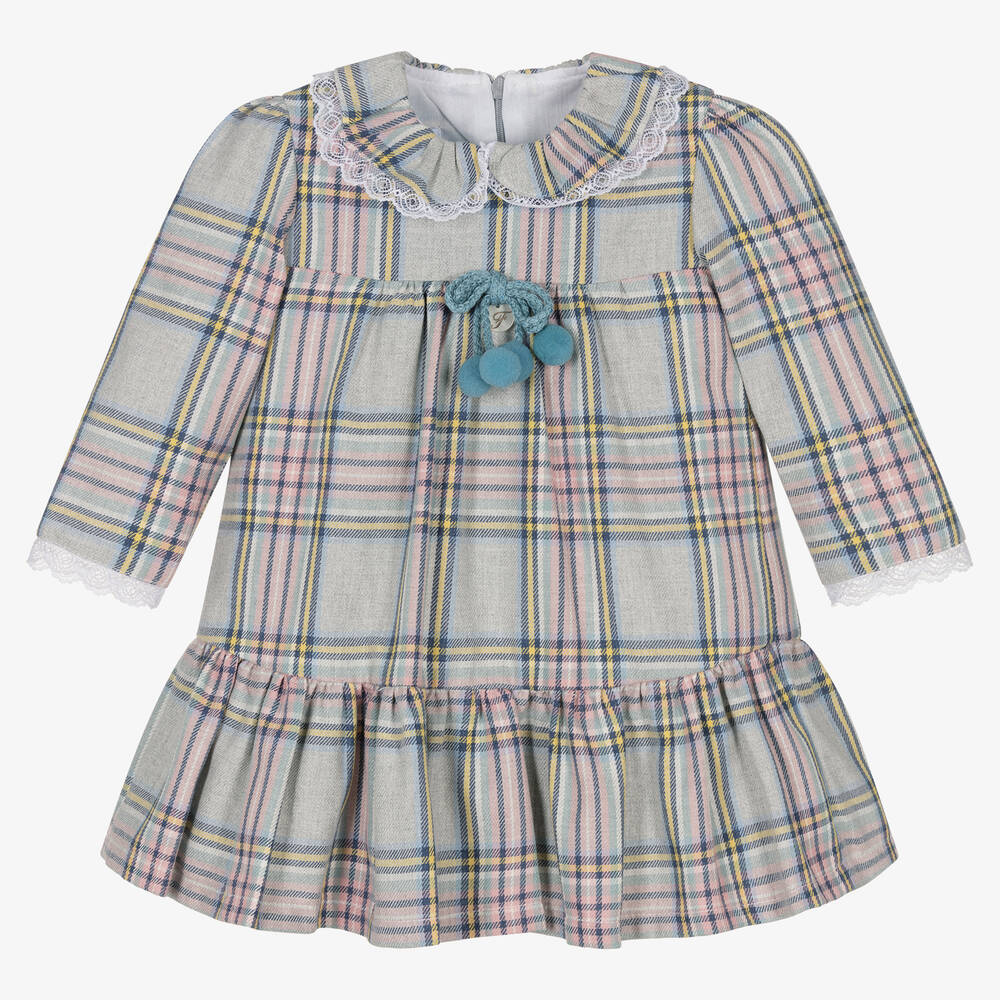 Foque-Girls Grey Check Twill Dress | Childrensalon Outlet