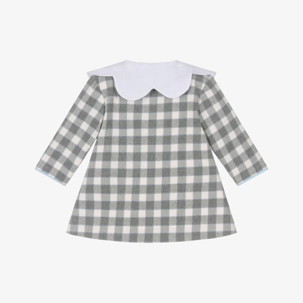 Foque-Girls Grey Checked Brushed Cotton Dress with Scalloped Collar | Childrensalon Outlet