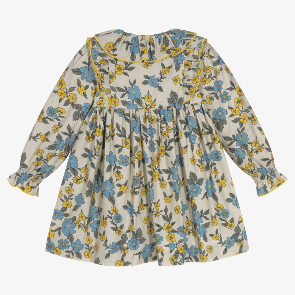 Foque-Girls Grey Floral Cotton Dress | Childrensalon Outlet