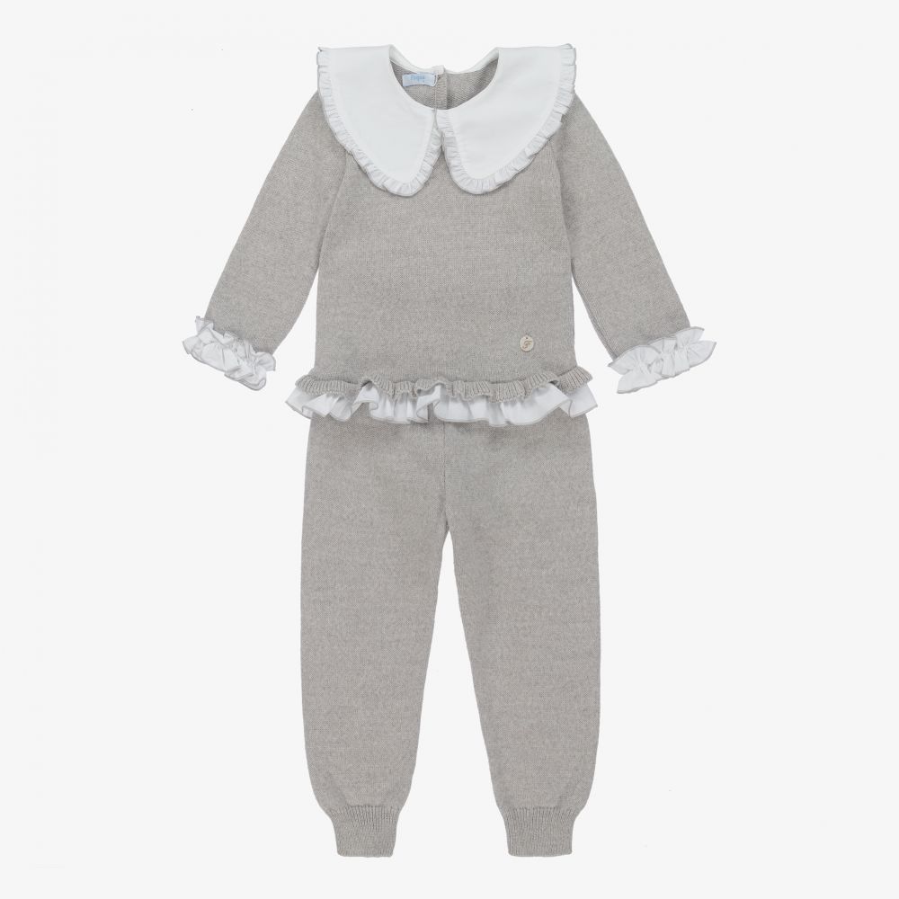 Foque - Girls Grey Knit Trouser Set  | Childrensalon