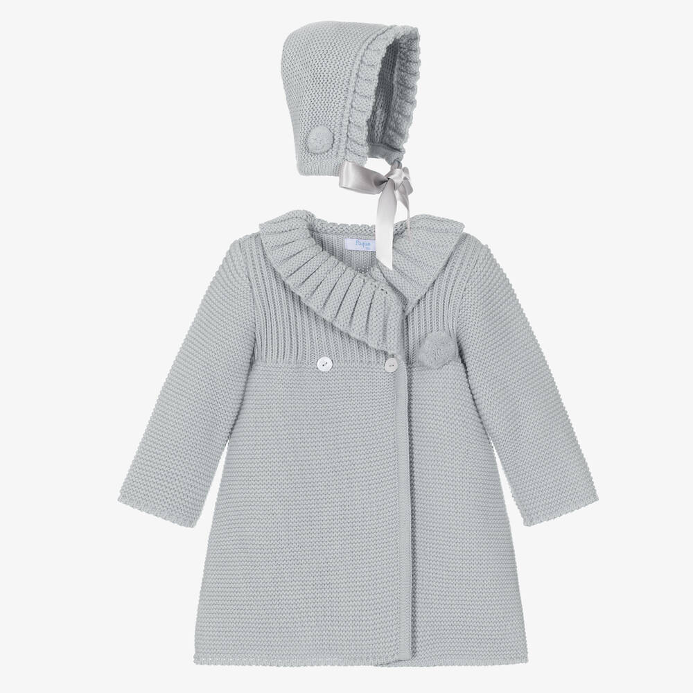 Foque - Girls Grey Knitted Coat Set | Childrensalon