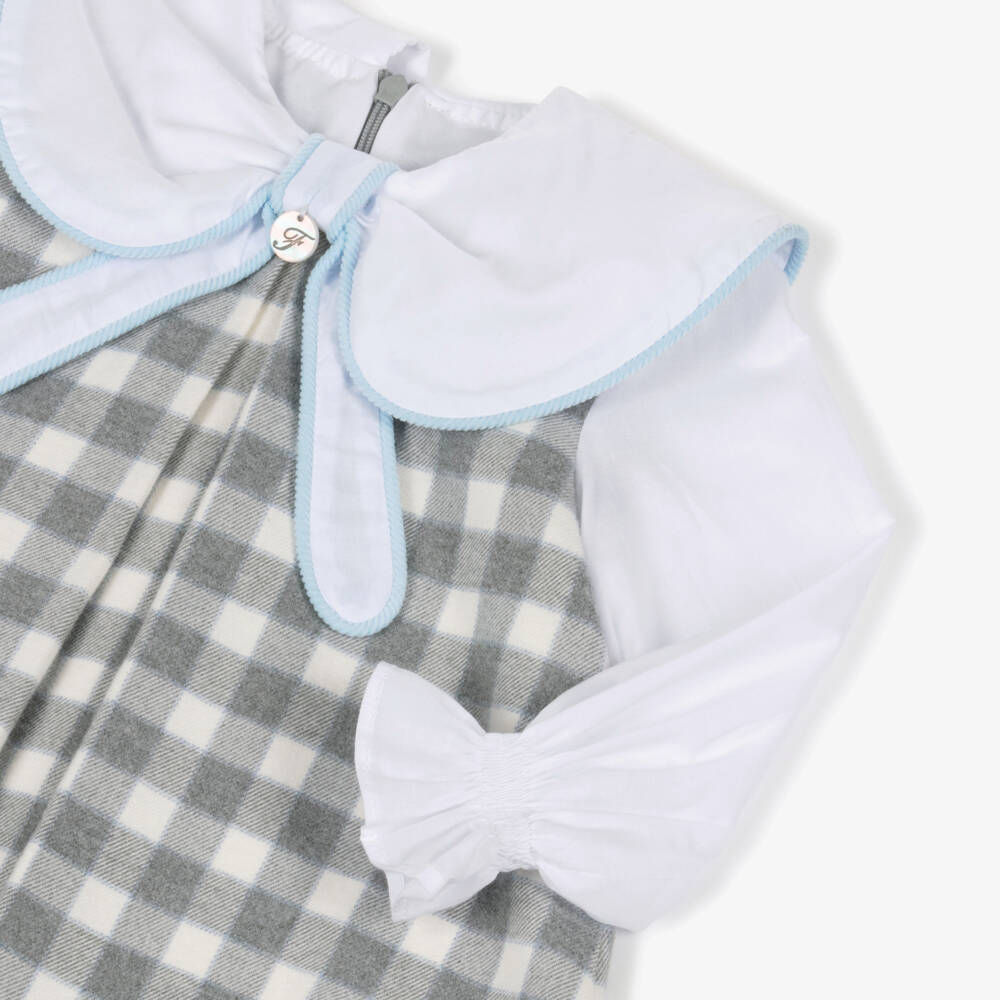 Foque-Girls Grey Plaid Cotton Dress | Childrensalon Outlet