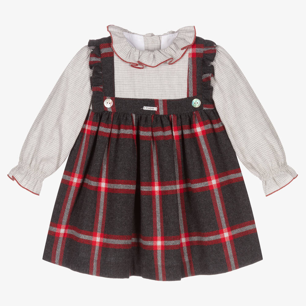 Foque - Robe grise rouge carreaux Fille | Childrensalon