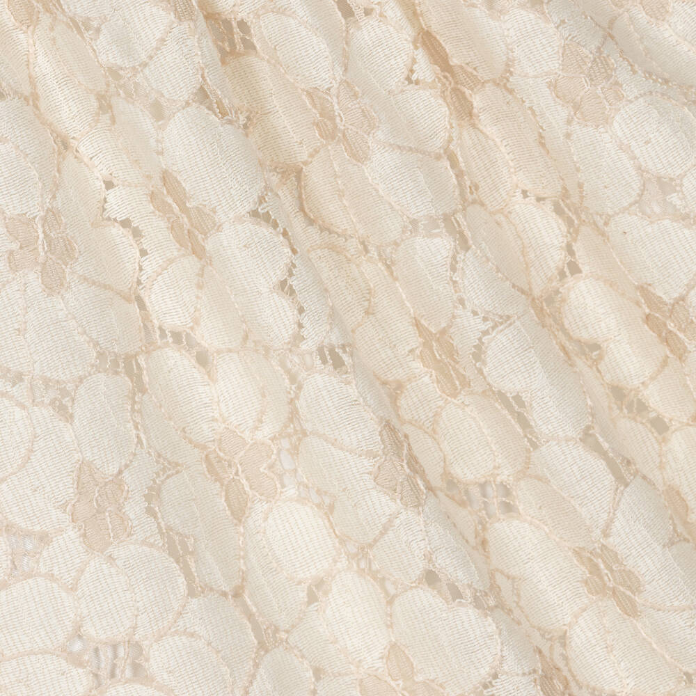 فوكيه-فستان قطن ودانتيل لون بيج وعاجي مطرز بورود | Childrensalon Outlet