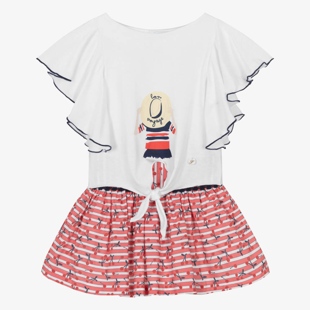 Foque-Кремовый комплект с вишневым принтом для девочек | Childrensalon Outlet