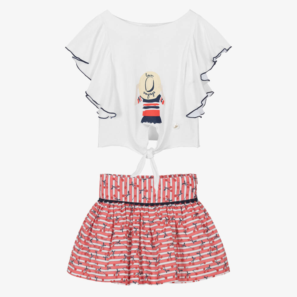 Foque-Girls Ivory Cherry Print Ensemble | Childrensalon Outlet