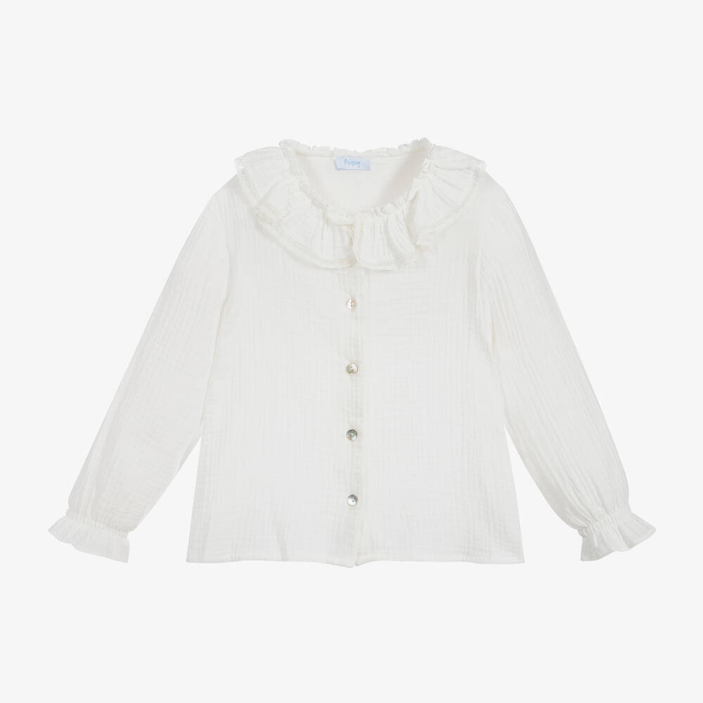 Foque - Girls Ivory Cotton Blouse | Childrensalon