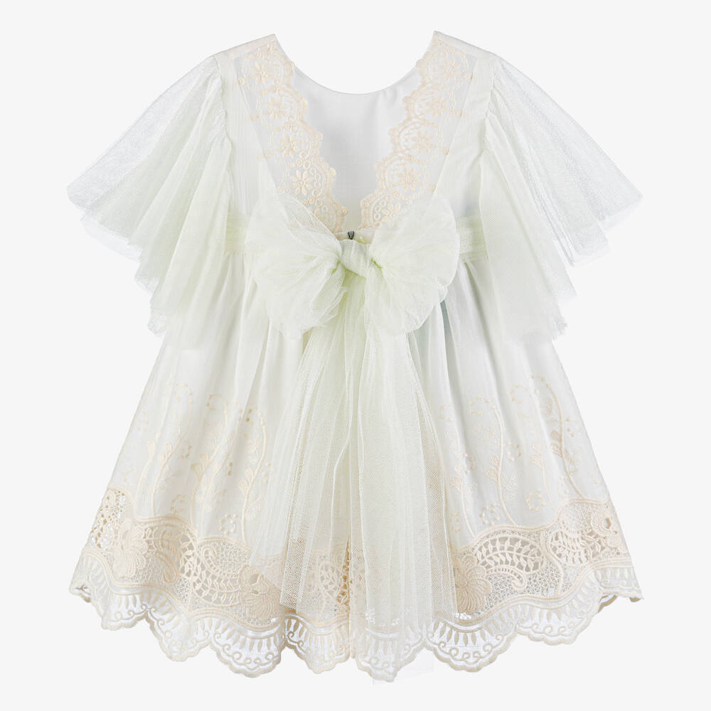 Foque-Girls Ivory Embroidered Cotton Dress | Childrensalon Outlet