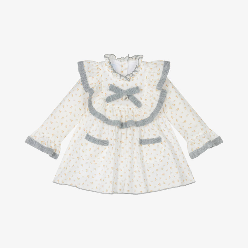 Foque-Girls Ivory Floral Cotton Dress | Childrensalon Outlet