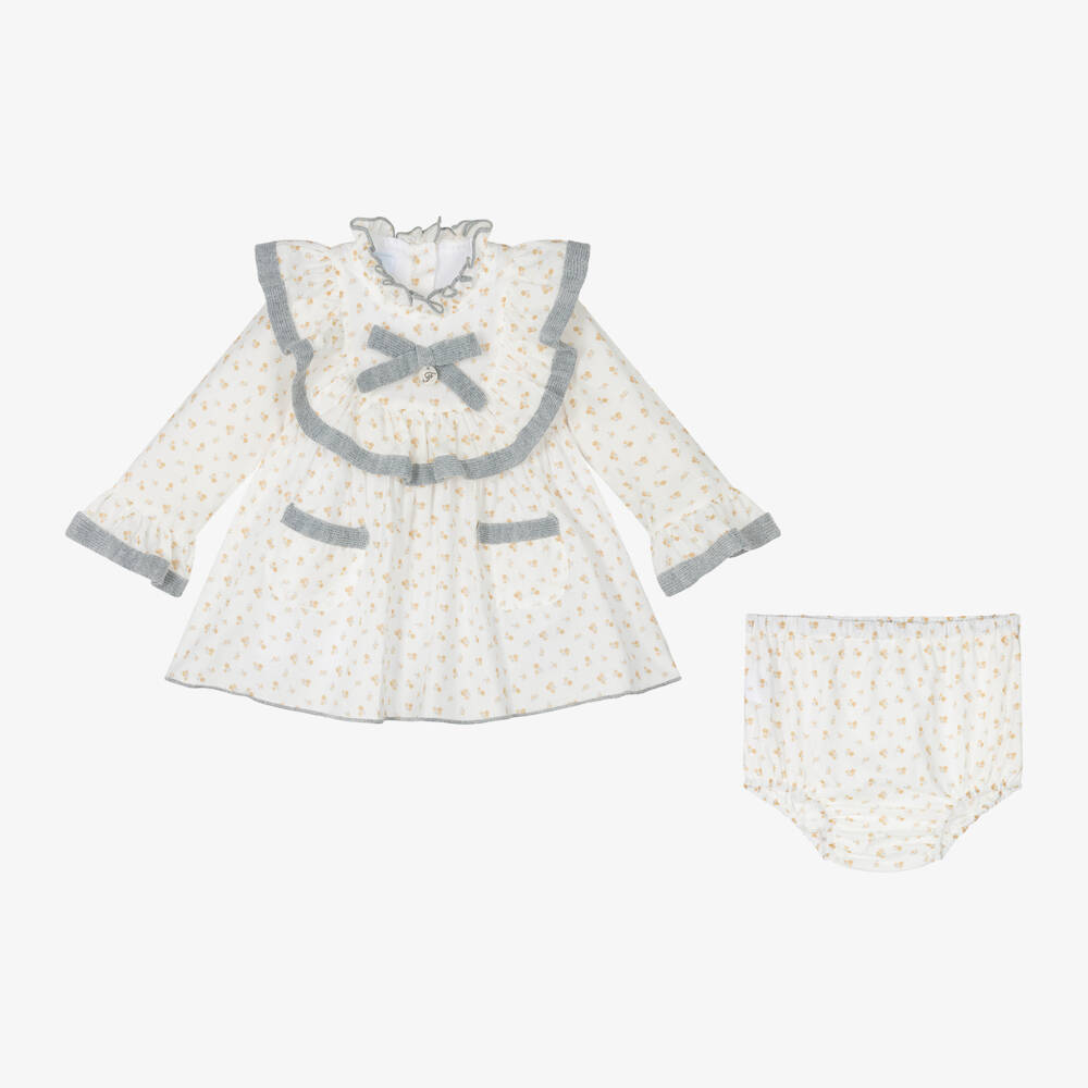 Foque-Girls Ivory Floral Cotton Dress | Childrensalon Outlet
