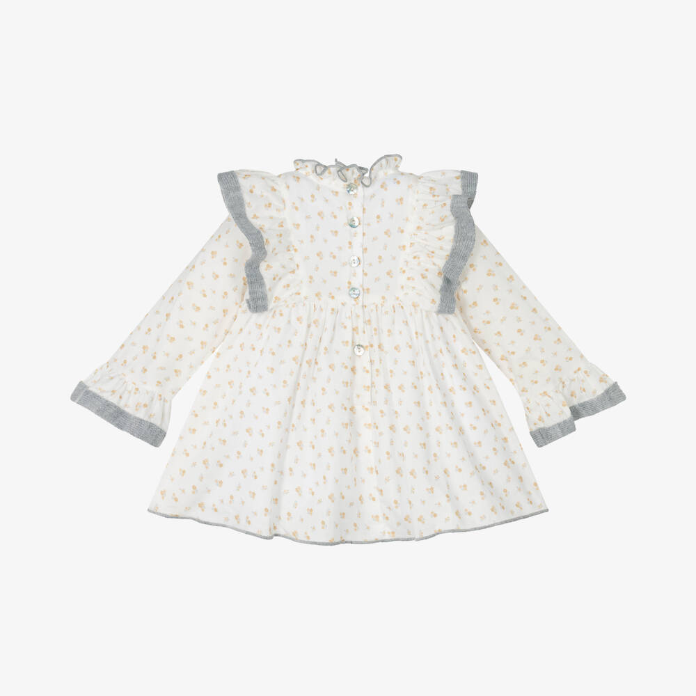 Foque-Girls Ivory Floral Cotton Dress | Childrensalon Outlet