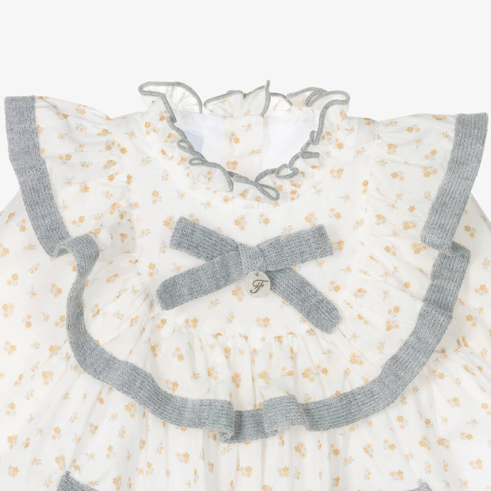 Foque-Girls Ivory Floral Cotton Dress | Childrensalon Outlet
