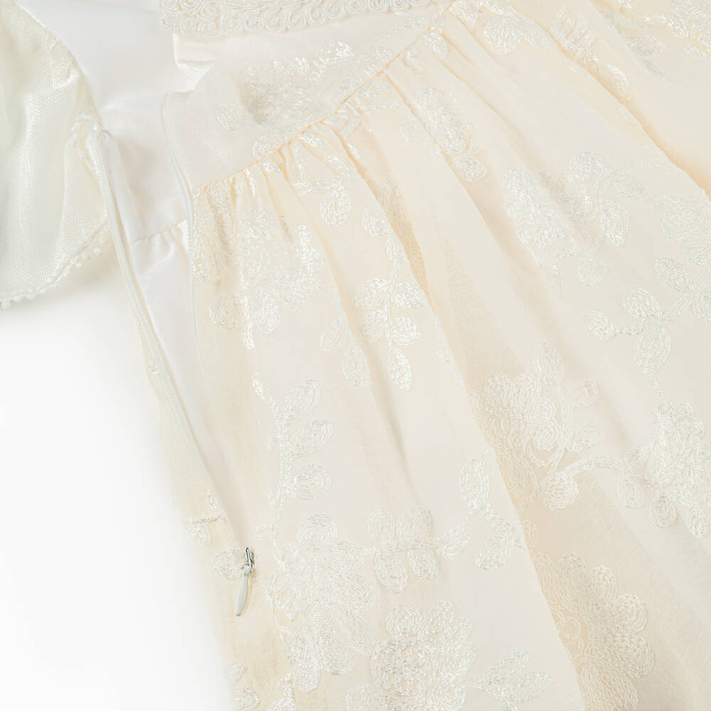 Foque-Girls Ivory Floral Embroidered Organza Dress | Childrensalon Outlet
