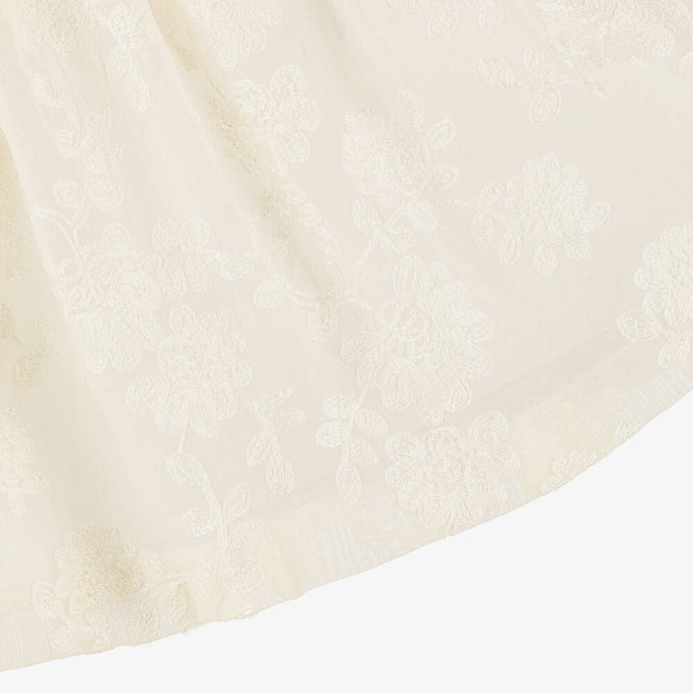 Foque-Girls Ivory Floral Embroidered Organza Dress | Childrensalon Outlet