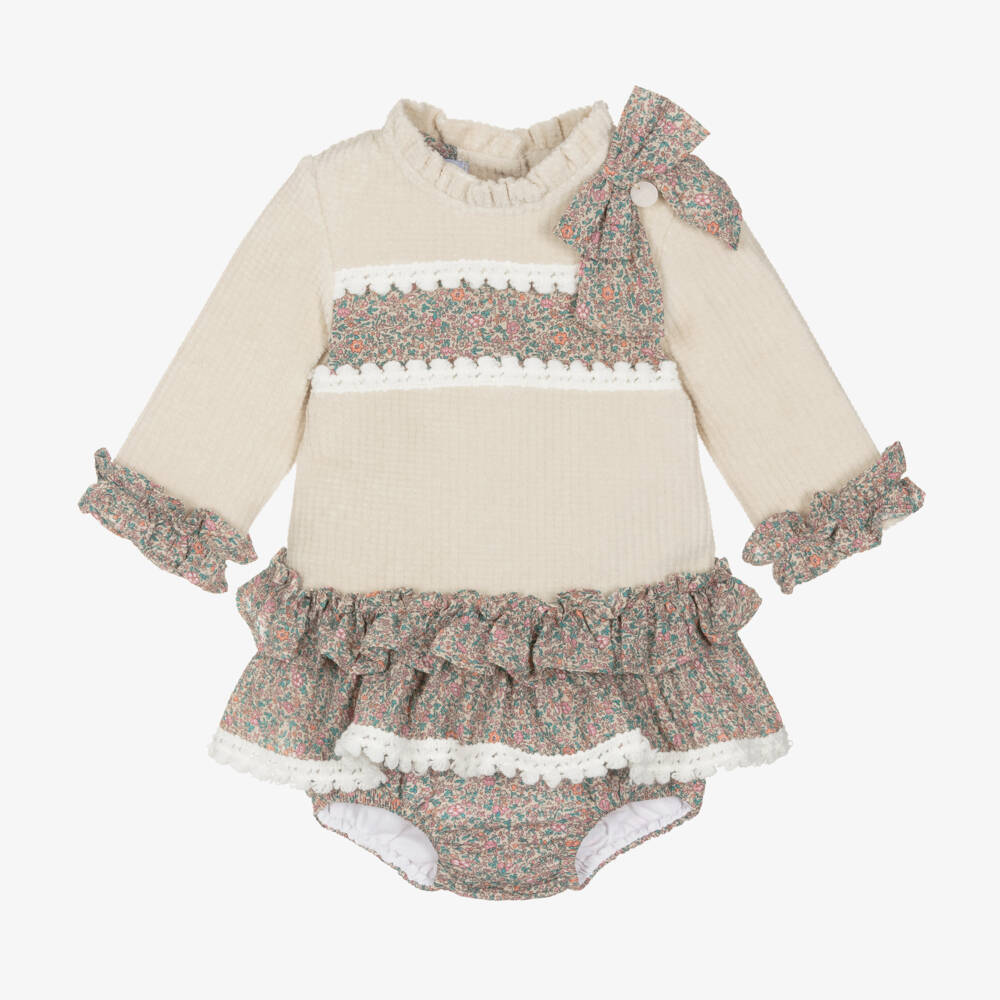 Foque-Girls Ivory Floral Shorts Ensemble | Childrensalon Outlet