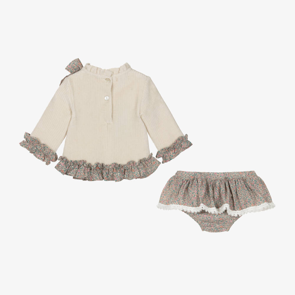 Foque-Girls Ivory Floral Shorts Ensemble | Childrensalon Outlet