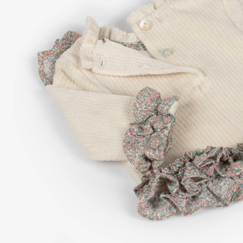 Foque-Girls Ivory Floral Shorts Ensemble | Childrensalon Outlet