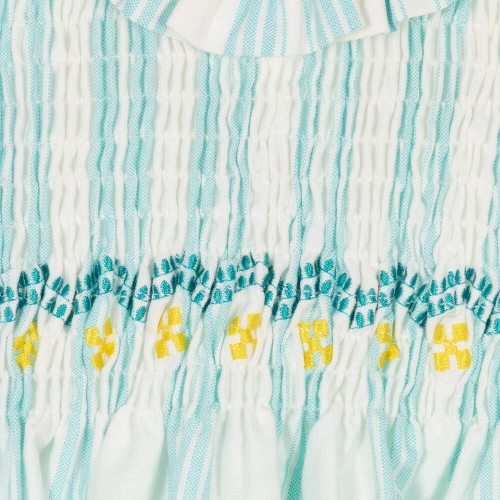 Foque-Girls Ivory & Green Striped Smocked Dress | Childrensalon Outlet
