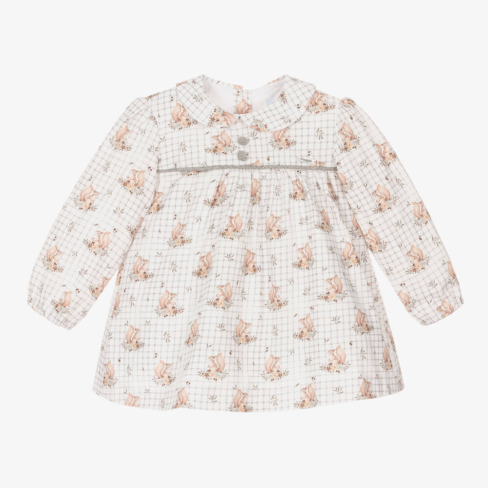 Foque - Girls Ivory & Grey Squirrel Dress  | Childrensalon