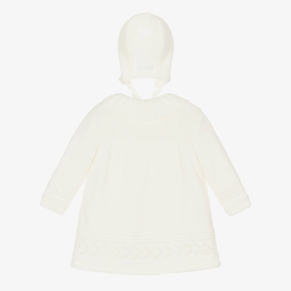 Foque-طقم معطف وقبعة بونيه أكريليك محبوك لون عاجي | Childrensalon Outlet