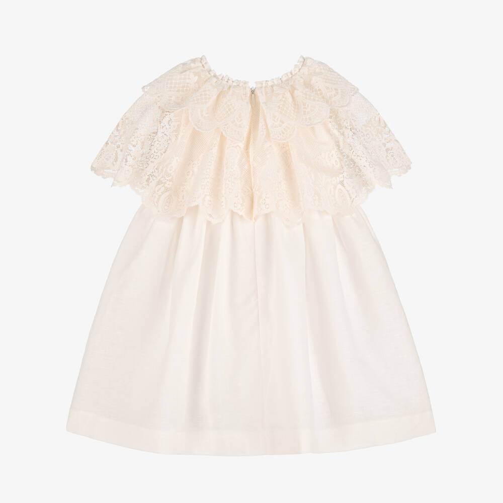 Foque-Girls Ivory Lace Cape Collar Dress | Childrensalon Outlet