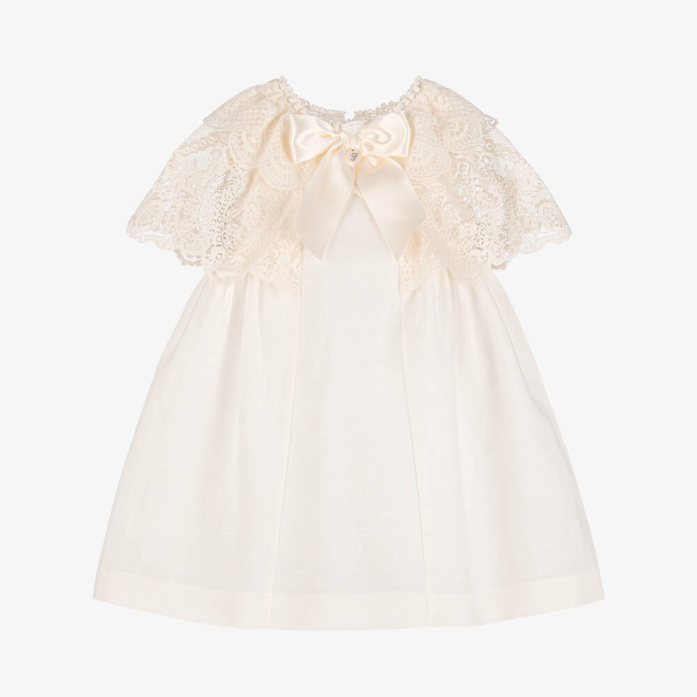 Foque-Girls Ivory Lace Cape Collar Dress | Childrensalon Outlet