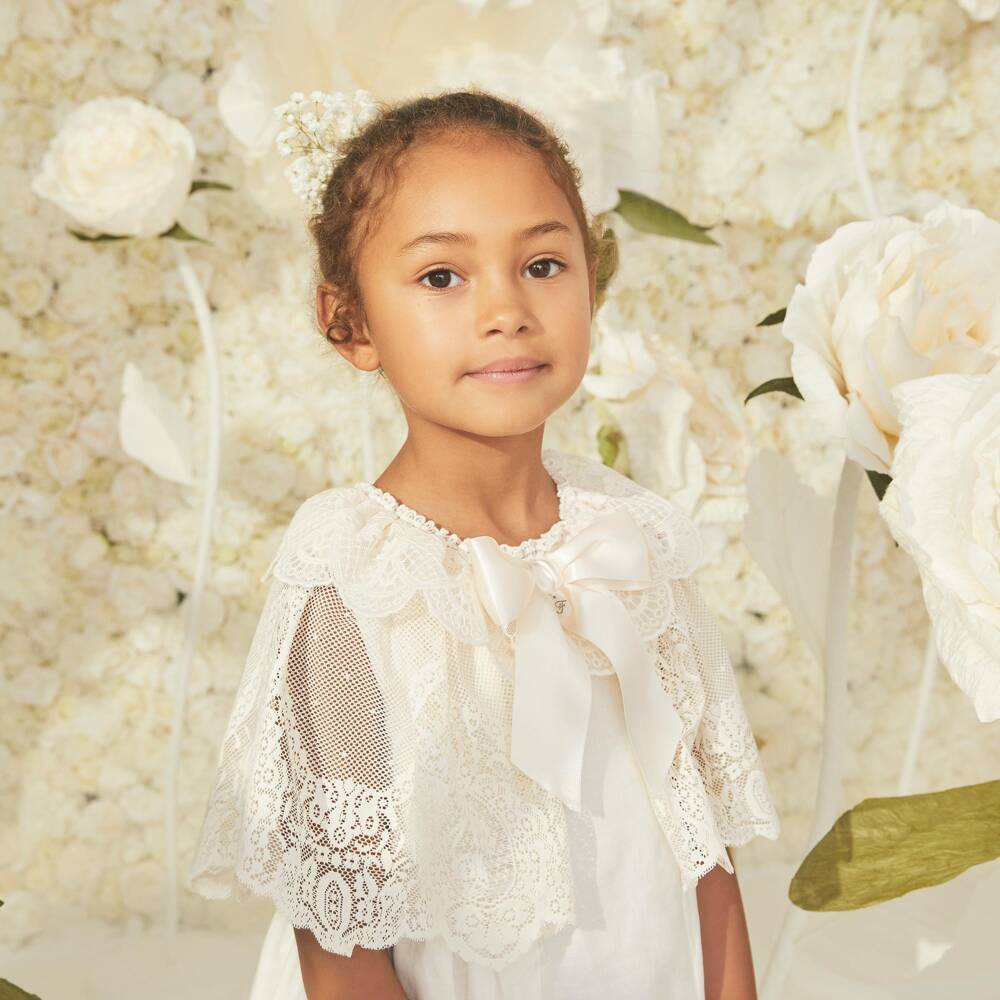 Foque-Girls Ivory Lace Cape Collar Dress | Childrensalon Outlet