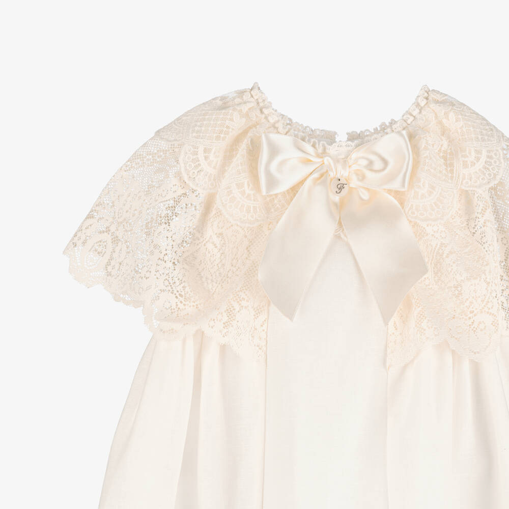 Foque-Girls Ivory Lace Cape Collar Dress | Childrensalon Outlet