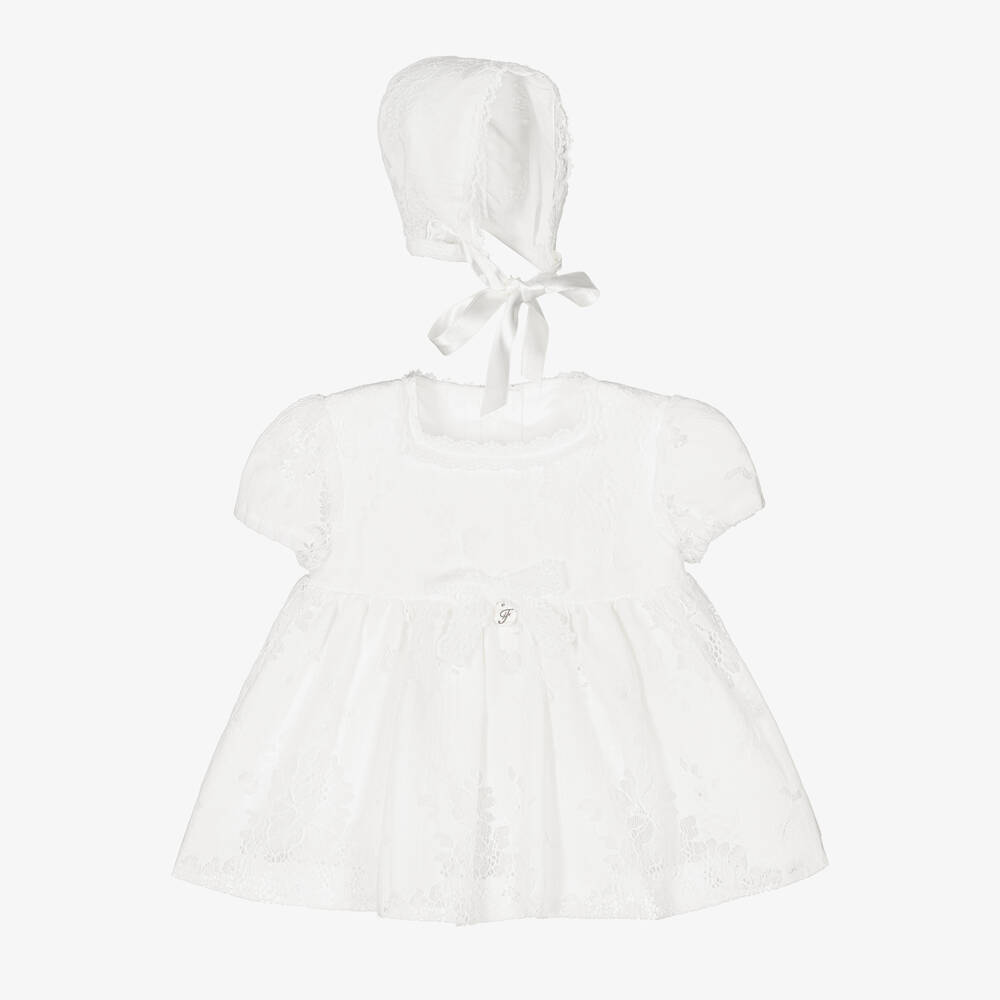 Foque - Кремовое кружевное платье и чепец для девочек | Childrensalon