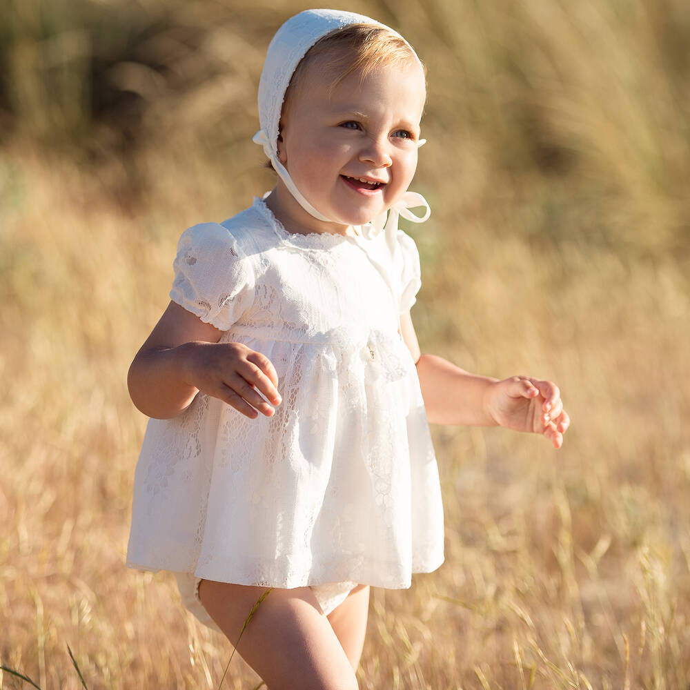 Foque-طقم فستان أطفال بناتي قطن دانتيل لون عاجي | Childrensalon Outlet