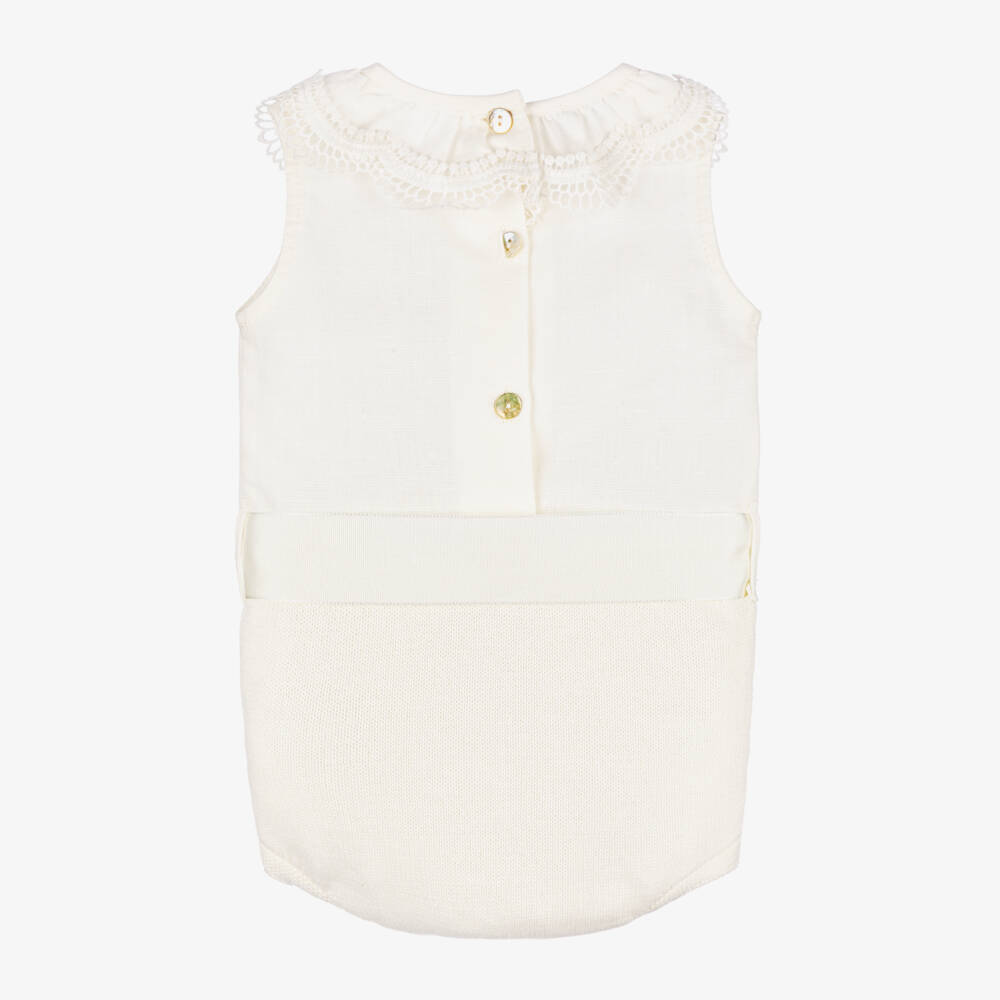 Foque-Girls Ivory Linen & Cotton Romper | Childrensalon Outlet