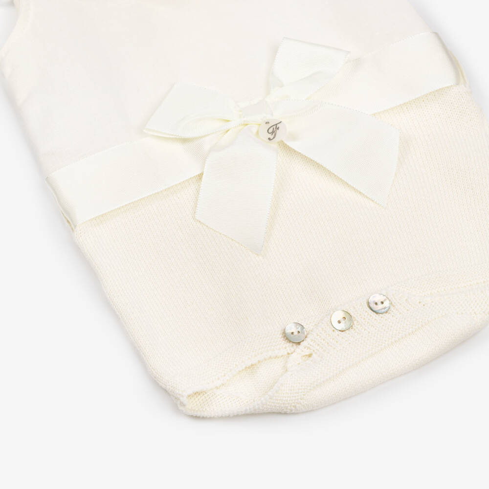 Foque-Girls Ivory Linen & Cotton Romper | Childrensalon Outlet
