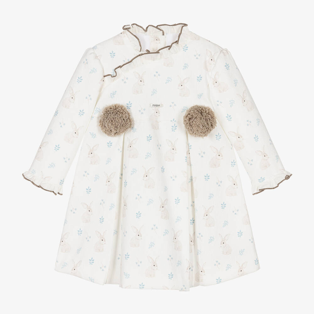 Foque - Girls Ivory Needlecord Bunny Dress  | Childrensalon