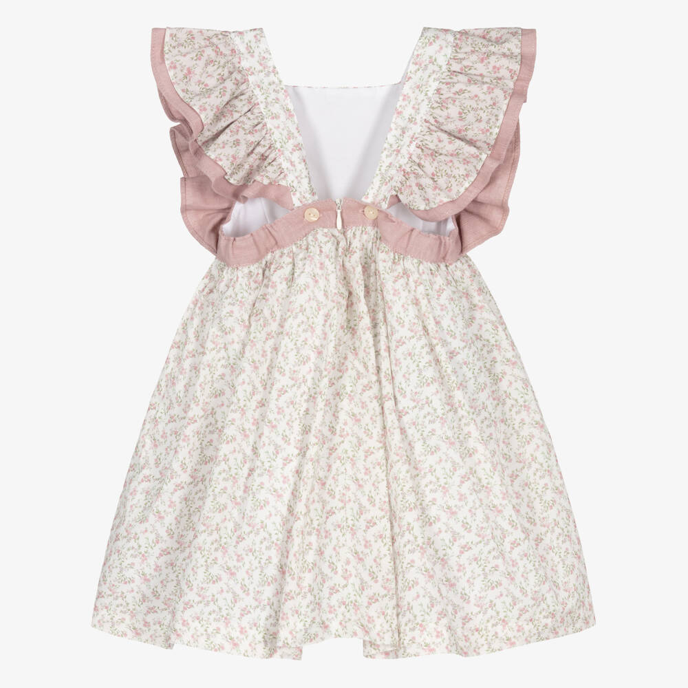 Foque-Girls Ivory & Pink Floral Print Cotton Dress | Childrensalon Outlet