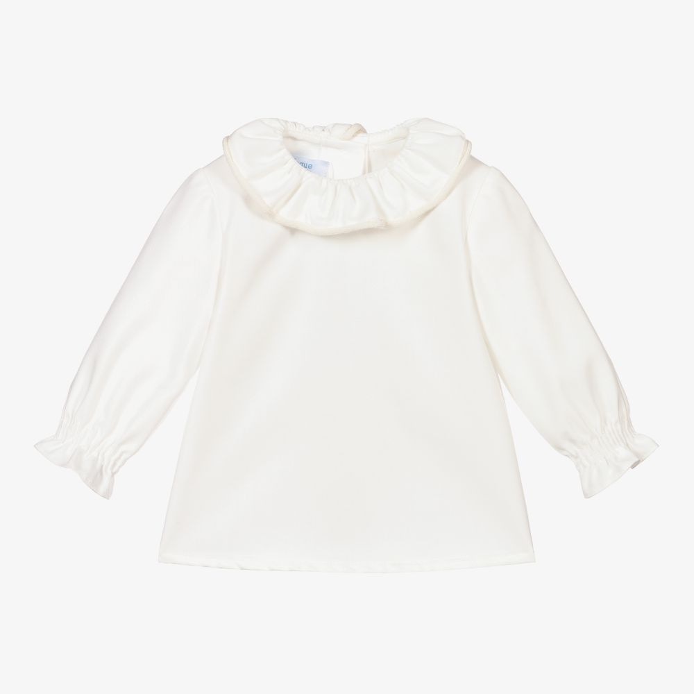 Foque - Girls Ivory Ruffle Blouse  | Childrensalon