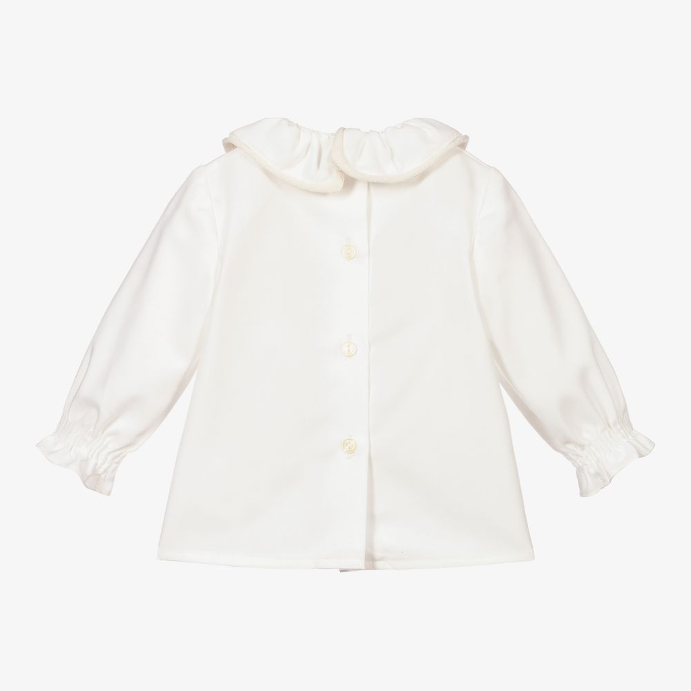 فوكيه-بلوز أطفال بناتي مزيج قطن مزين بكشكش لون عاجي | Childrensalon Outlet