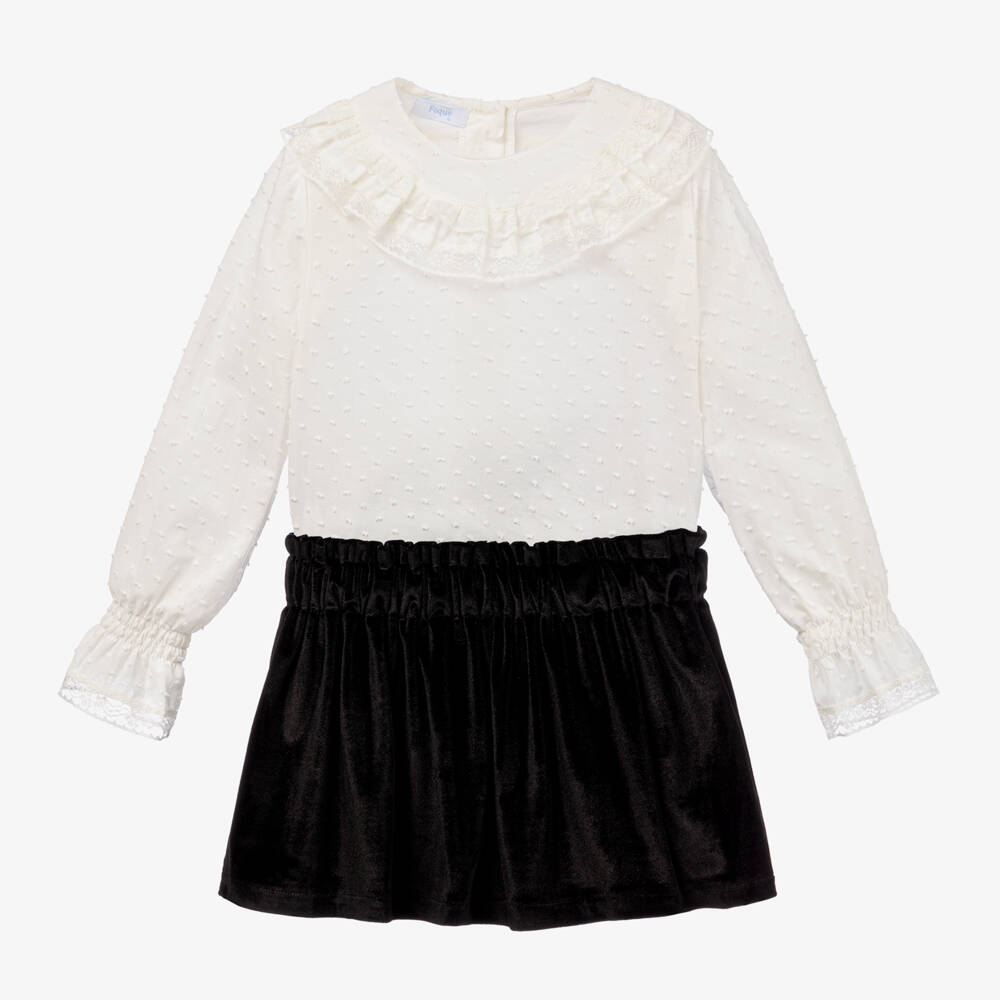 Foque-Girls Ivory Top & Black Velour Skirt | Childrensalon Outlet