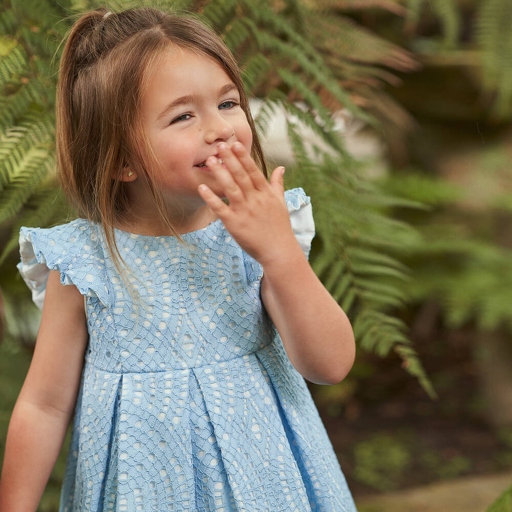 Foque-Girls Light Blue Lace Dress | Childrensalon Outlet