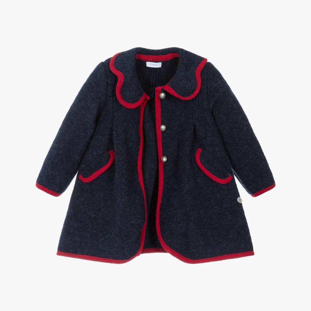 Foque-Girls Navy Blue Felted Wool Coat | Childrensalon Outlet
