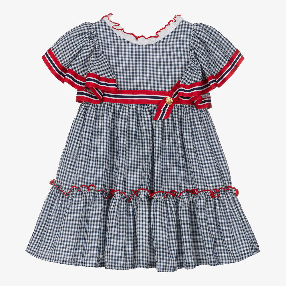 Foque-Girls Navy Blue Gingham Cotton Dress | Childrensalon Outlet