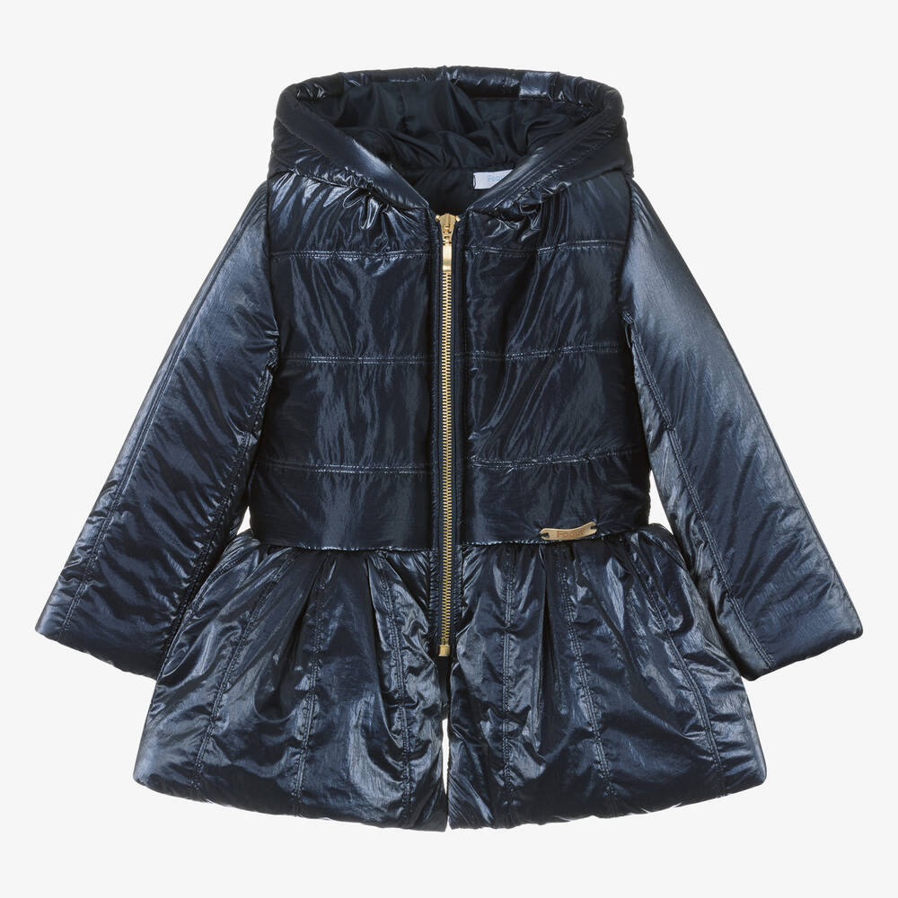 Foque - Girls Navy Blue Hooded Puffer Coat | Childrensalon