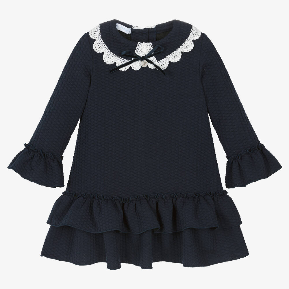 Foque - Navyblaues Jerseykleid mit Rüschen | Childrensalon