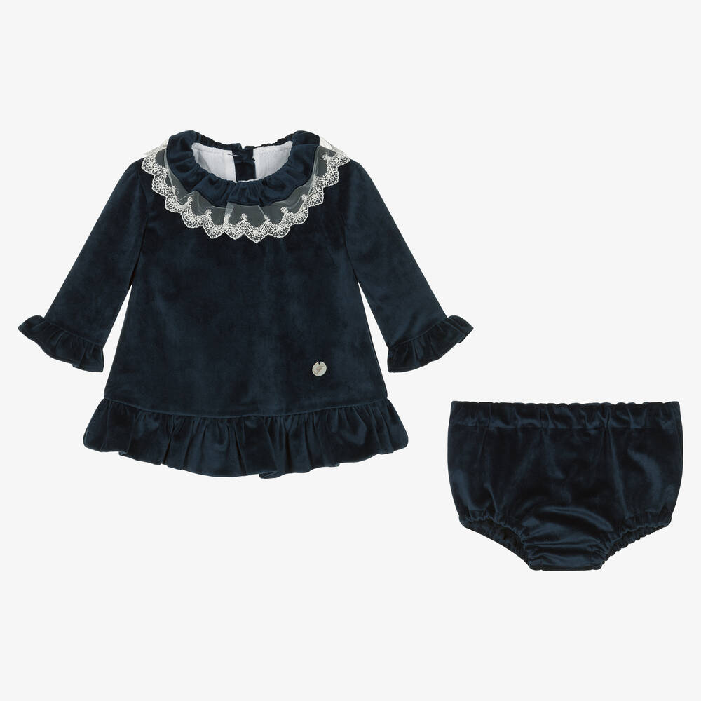 Foque-Girls Navy Blue Velvet Dress | Childrensalon Outlet