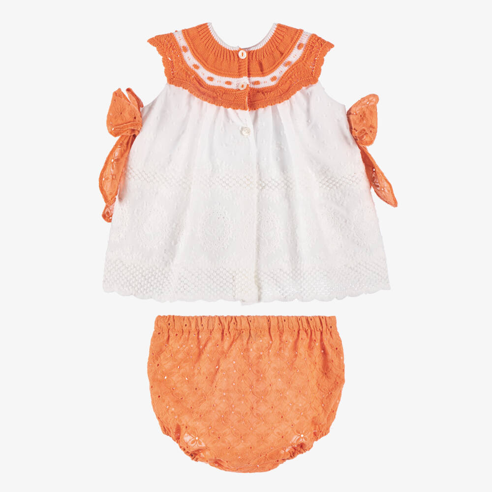 Foque-Girls Orange & White Lace Dress | Childrensalon Outlet