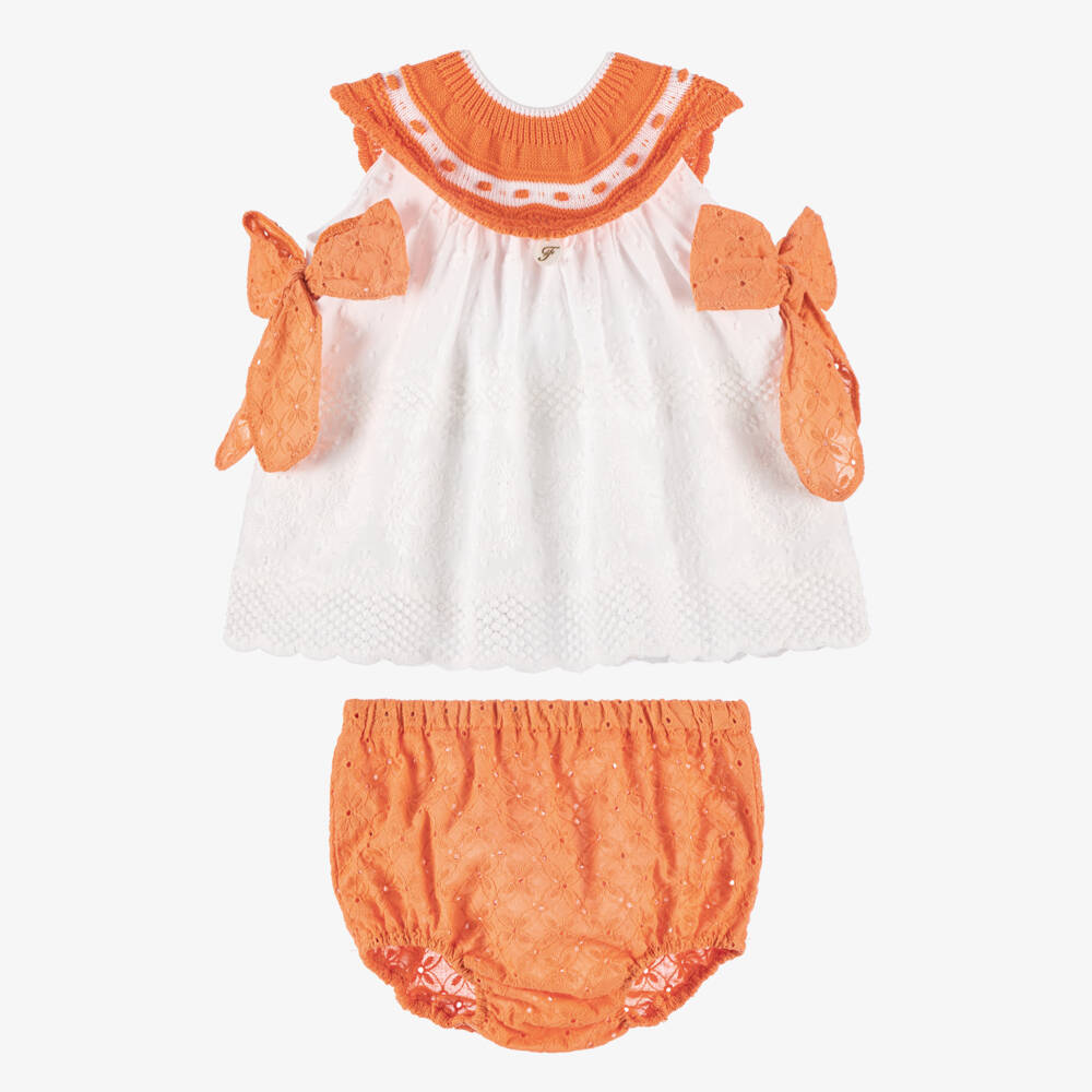 Foque-Girls Orange & White Lace Dress | Childrensalon Outlet